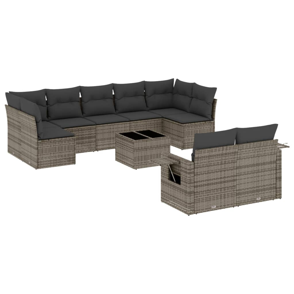 10 részes szürke polyrattan kerti ülőgarnitúra párnákkal (3252967)