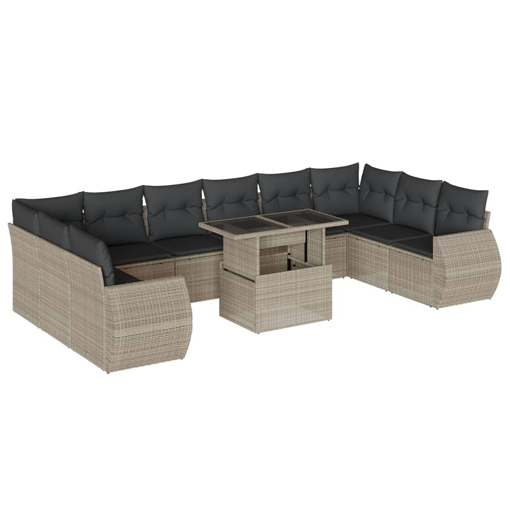 11 részes világosszürke polyrattan kerti ülőgarnitúra párnákkal (3268782)