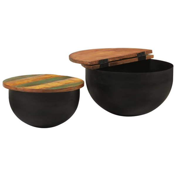 2 részes fekete újrahasznosított fa dohányzóasztalszett