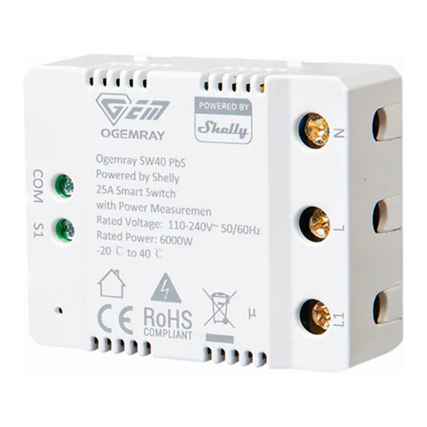 Shelly Plug & Play "PbS Ogemray Smart Relay 25A" Großgeräte Relais max 25A Messfunktion WLAN Lan BT