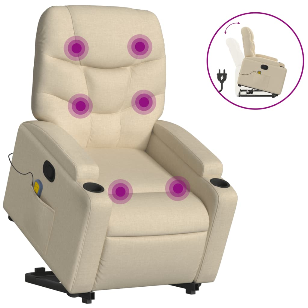 krémszínű szövet felállást segítő dönthető masszázsfotel (3204617)