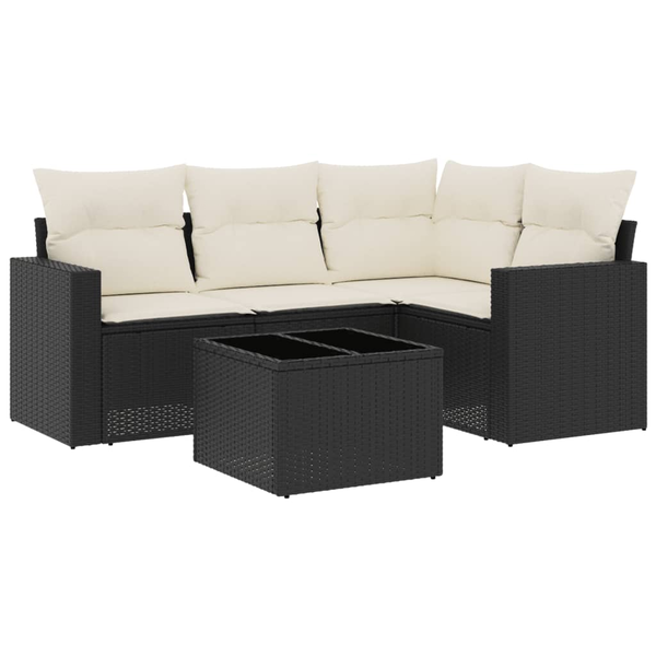 Set mobilier de grădină cu perne, 5 piese, negru, poliratan