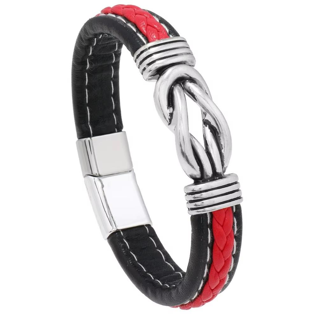 Predator Q1 PD0775-23 bőr karkötő 22 cm, fekete-piros (20502)