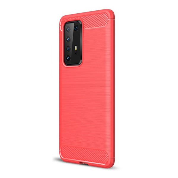 Szilikon telefonvédő (közepesen ütésálló, légpárnás sarok, szálcsiszolt, karbon minta) PIROS [Huawei P40 Pro 5G] (5996457949793)
