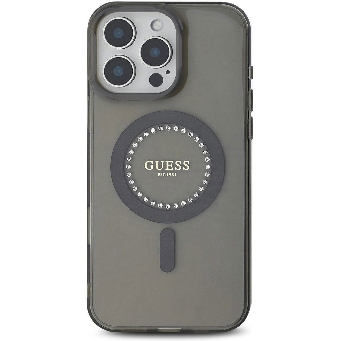 Guess IML Rhinestones Ring iPhone 16 Pro Max fekete MagSafe tok (GUHMP16XPFTDTEK)
