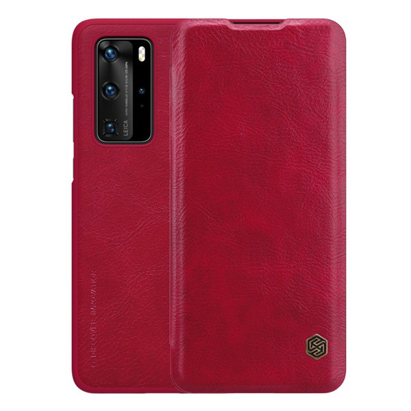 NILLKIN QIN tok álló, bőr hatású (FLIP, oldalra nyíló, bankkártya tartó) PIROS [Huawei P40 Pro 5G] (5996457943753)