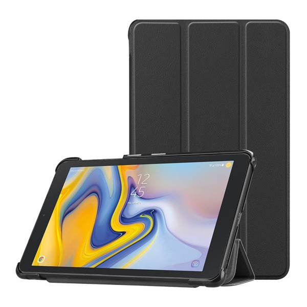 Tok álló, bőr hatású (aktív FLIP, oldalra nyíló, TRIFOLD asztali tartó funkció) FEKETE [Samsung Galaxy Tab A 8.0 (2018) (SM-T387)] (5996457831821)