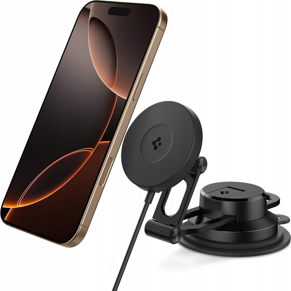 Spigen ONETAP PRO4 autós tartó (műszerfalra, szélvédőre, mágneses, 360°, wireless, gyorstöltő, 15W) FEKETE (ACP08544)