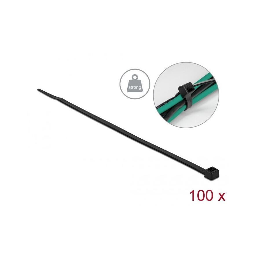 Delock Kábelkötöző magas szakítószilárdsággal hossza 300 x szélessége 4,8 mm, 100 db. Fekete (19561)