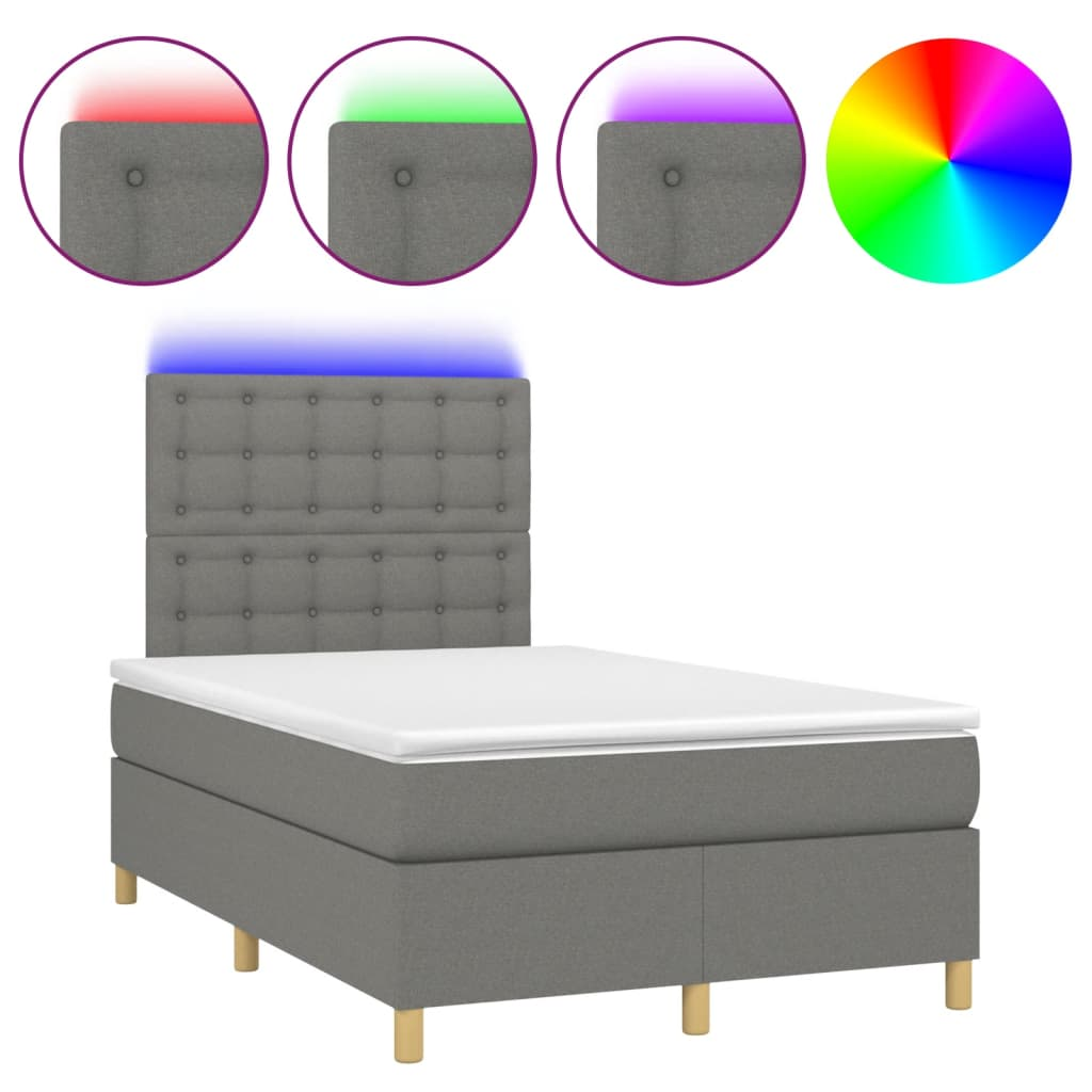 sötétszürke szövet rugós és LED-es ágy matraccal 120x190 cm (3270275)