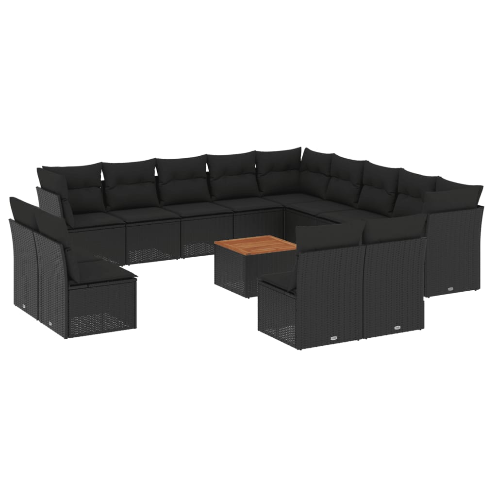 14 részes fekete polyrattan kerti ülőgarnitúra párnákkal (3256265)