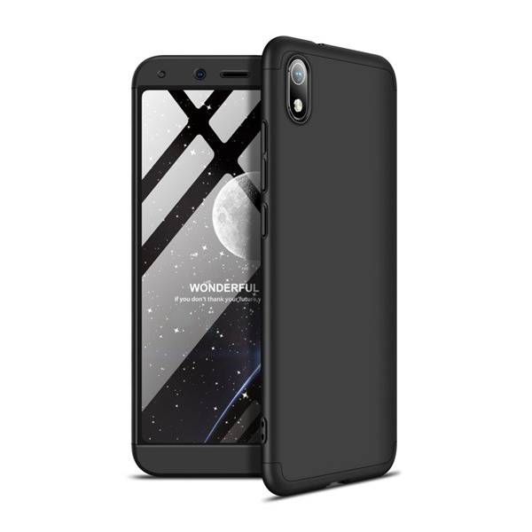 GKK műanyag telefonvédő (közepesen ütésálló, 3 részes, szétszedhető, előlap védelem) FEKETE [Xiaomi Redmi 7A]