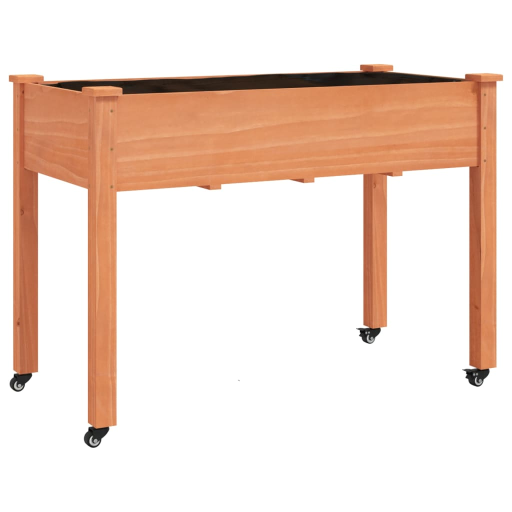 barna tömör fenyőfa kerekes ültetőláda béléssel 118x59x80 cm (3157827)