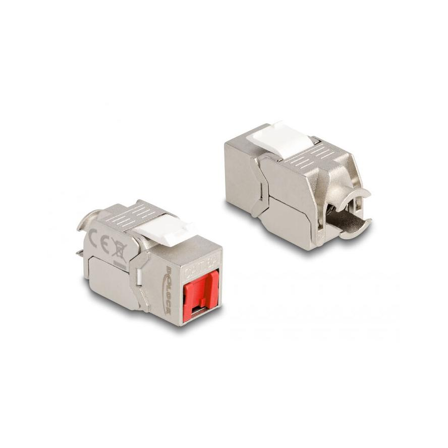 Delock Keystone Modul RJ45 anya - LSA Cat.6A eszköz nélkül használható piros por elleni fedővel (87952) (87952)