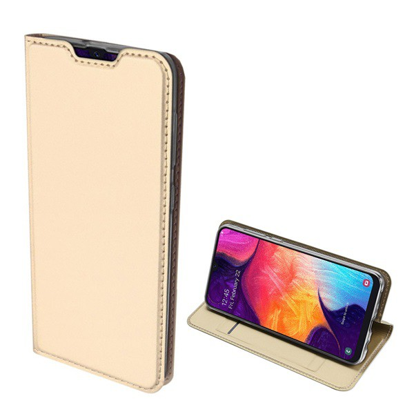 DUX DUCIS SKIN PRO tok álló, bőr hatású (FLIP, oldalra nyíló, bankkártya tartó, asztali tartó funkció) ARANY [Samsung Galaxy A50s (SM-A507F)] (5996457865505)