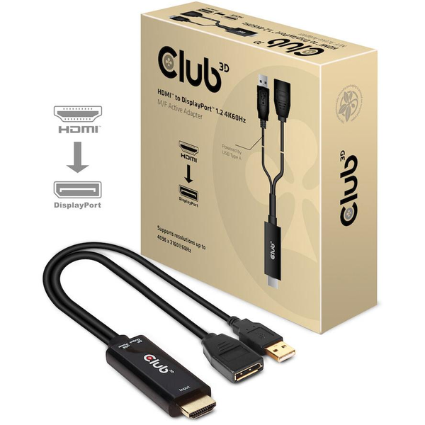 CLUB3D HDMI 2.0 TO DISPLAYPORT 1.2 4K60HZ HDR M/F ACTIVE ADAPTER Sort