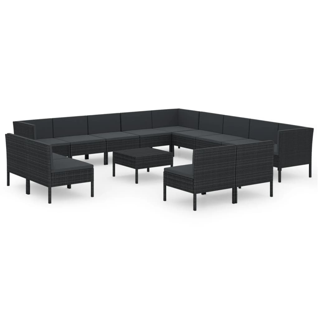 14 részes fekete polyrattan kerti ülőgarnitúra párnákkal (3094489)