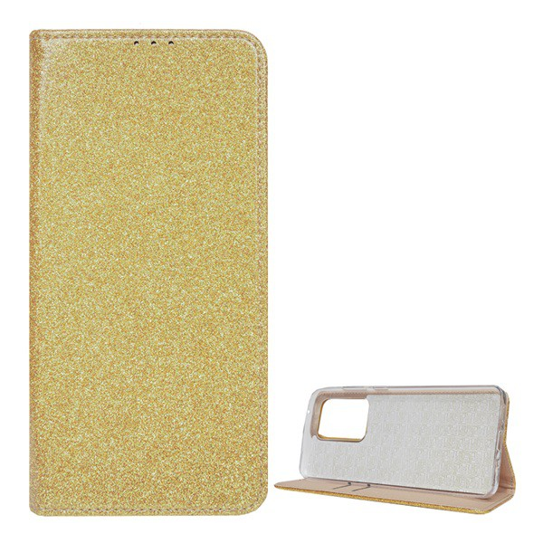 Tok álló, bőr hatású (FLIP, szilikon belső, oldalra nyíló, asztali tartó funkció, bankkártya tartó, csillogó) ARANY [Samsung Galaxy S20 Ultra 5G (SM-G988B)] (5996457950300)