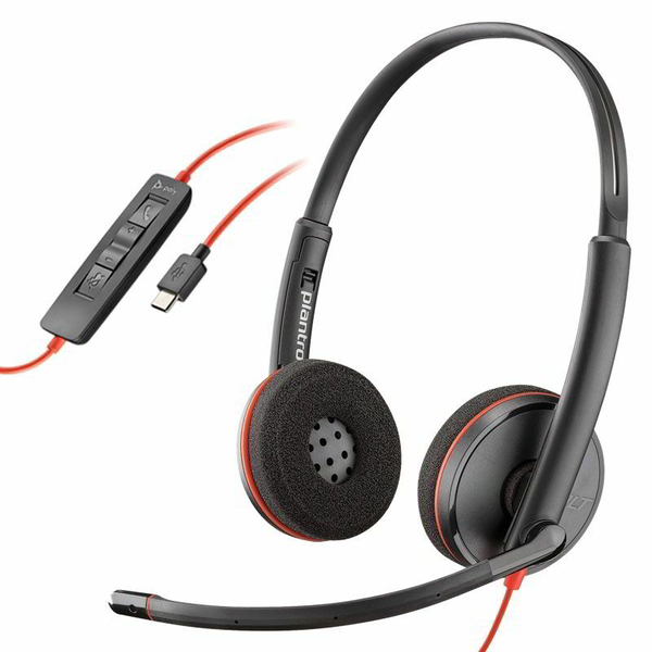 POLY Blackwire C3220 Auricolare Cablato A Padiglione Musica e Chiamate USB tipo-C Nero, Rosso