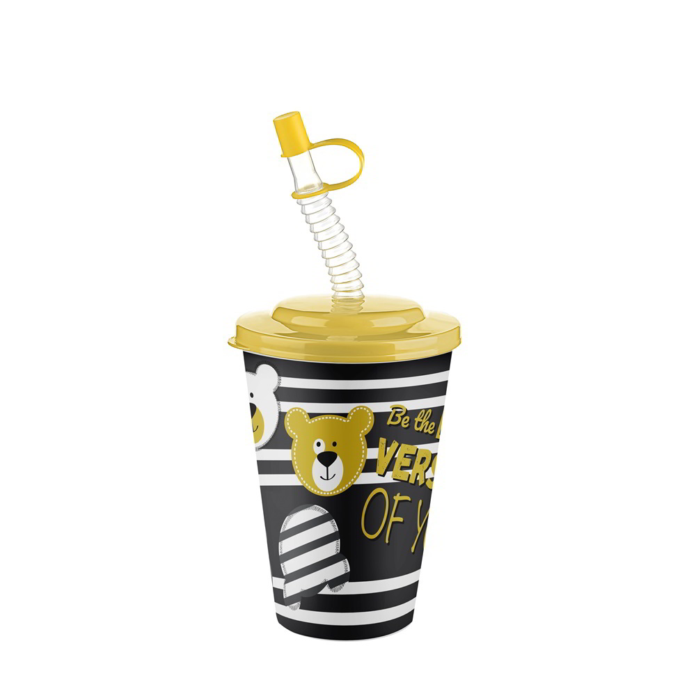 Iris Cute Műanyag gyerek Pohár szívószállal 400ml - Többfajta mintás (AP-9127)