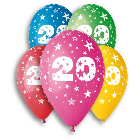 Léggömb 26cm - 20-as szám (5db) (11-PRINT20)