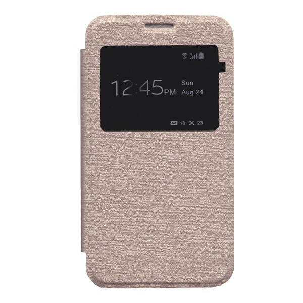 Tok álló, bőr hatású (FLIP, oldalra nyíló, S-View Cover) ARANY [Sony Xperia E4g (E2003)] (5996457572472)