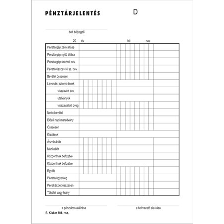 Victoria B.KISKER.104 A5 pénztárjelentés (250 garn) (B.KISKER.104)