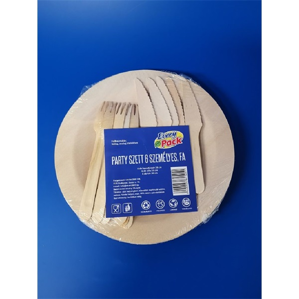 14699 6 személyes lapostányér kés villa natúr fa party szett (14699)