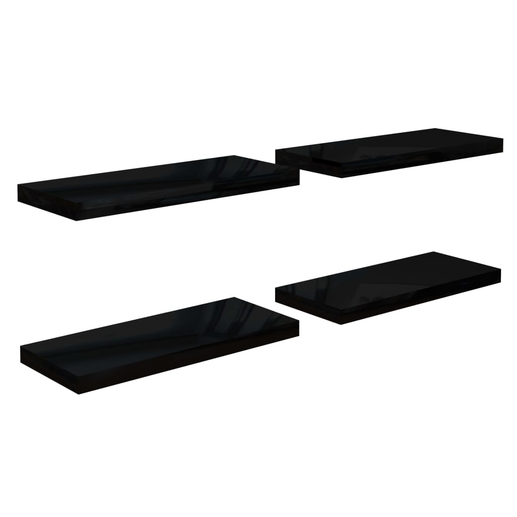 4 db magasfényű fekete MDF fali polc 60 x 23,5 x 3,8 cm (323771)
