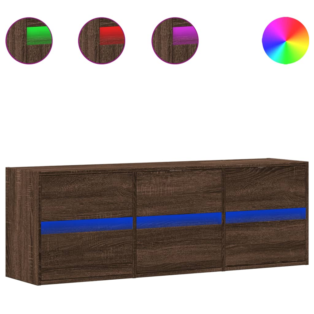 barna tölgyszínű fali TV-szekrény LED-del 130x31x45 cm (852305)