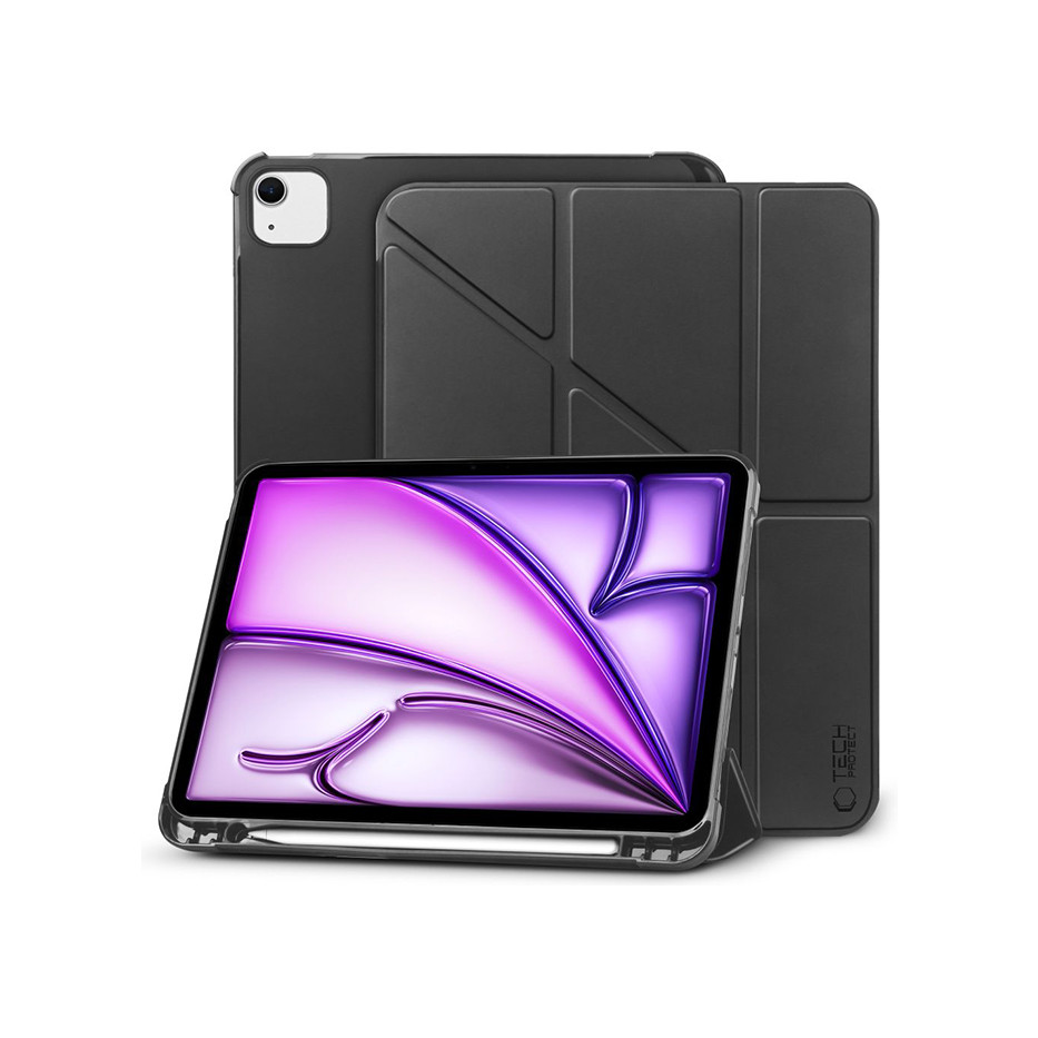 Apple iPad Air 13 (2024) tablet tok (SmartCase) on/off funkcióval, Apple Pencil tartóval - Tech-Protect Origami - fekete (ECO csomagolás) (TP308682)