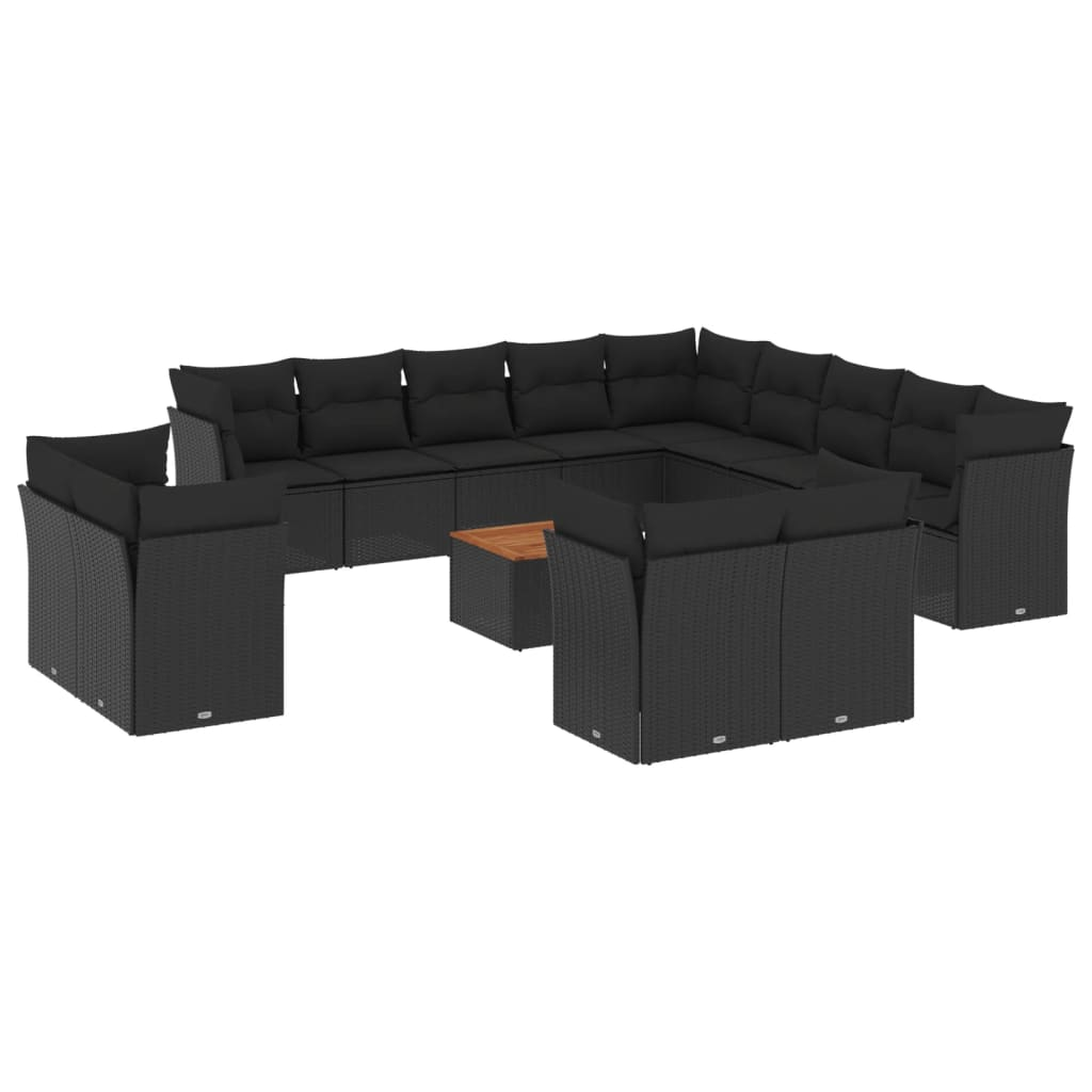 14 részes fekete polyrattan kerti ülőgarnitúra párnákkal (3223955)