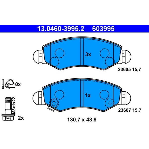 Ate 13.0460-3995.2 Juego De Pastillas De Freno, Freno De Disco