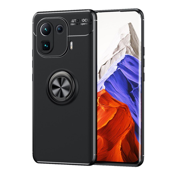 Defender műanyag telefonvédő (közepesen ütésálló, szilikon belső, telefontartó gyűrű, beépített fémlemez) FEKETE [Xiaomi Mi 11 Pro 5G] (5996591083841)