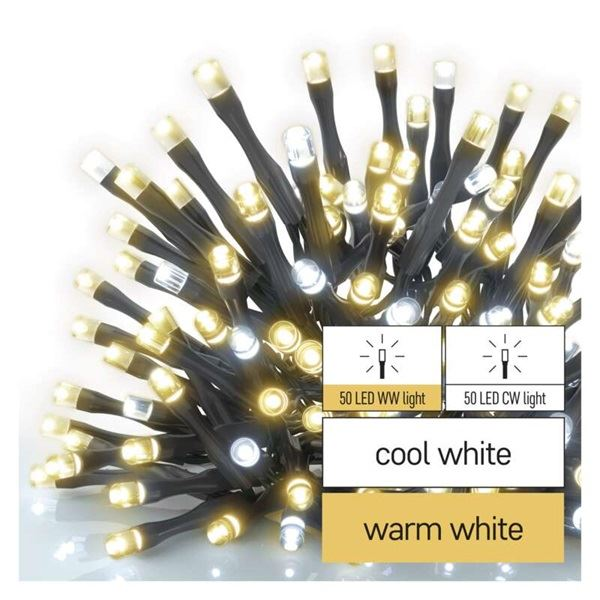 Emos LED fényfüzér 10m 100LED IP44 melegfehér-hidegfehér (D1AN01)