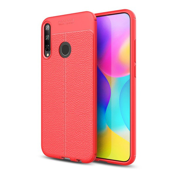 Szilikon telefonvédő (közepesen ütésálló, bőr hatású, varrás minta) PIROS [Huawei P40 Lite E / Y7p] (5996457979905)