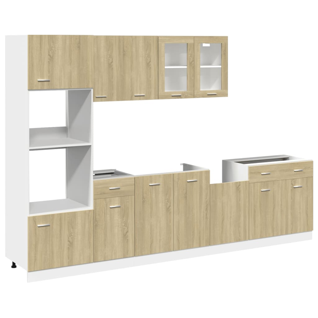 7 részes sonoma-tölgy színű szerelt fa konyhaszekrény garnitúra (3307653)