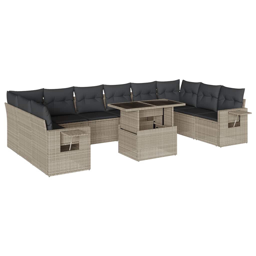 11 részes világosszürke polyrattan kerti ülőgarnitúra párnákkal (3268152)