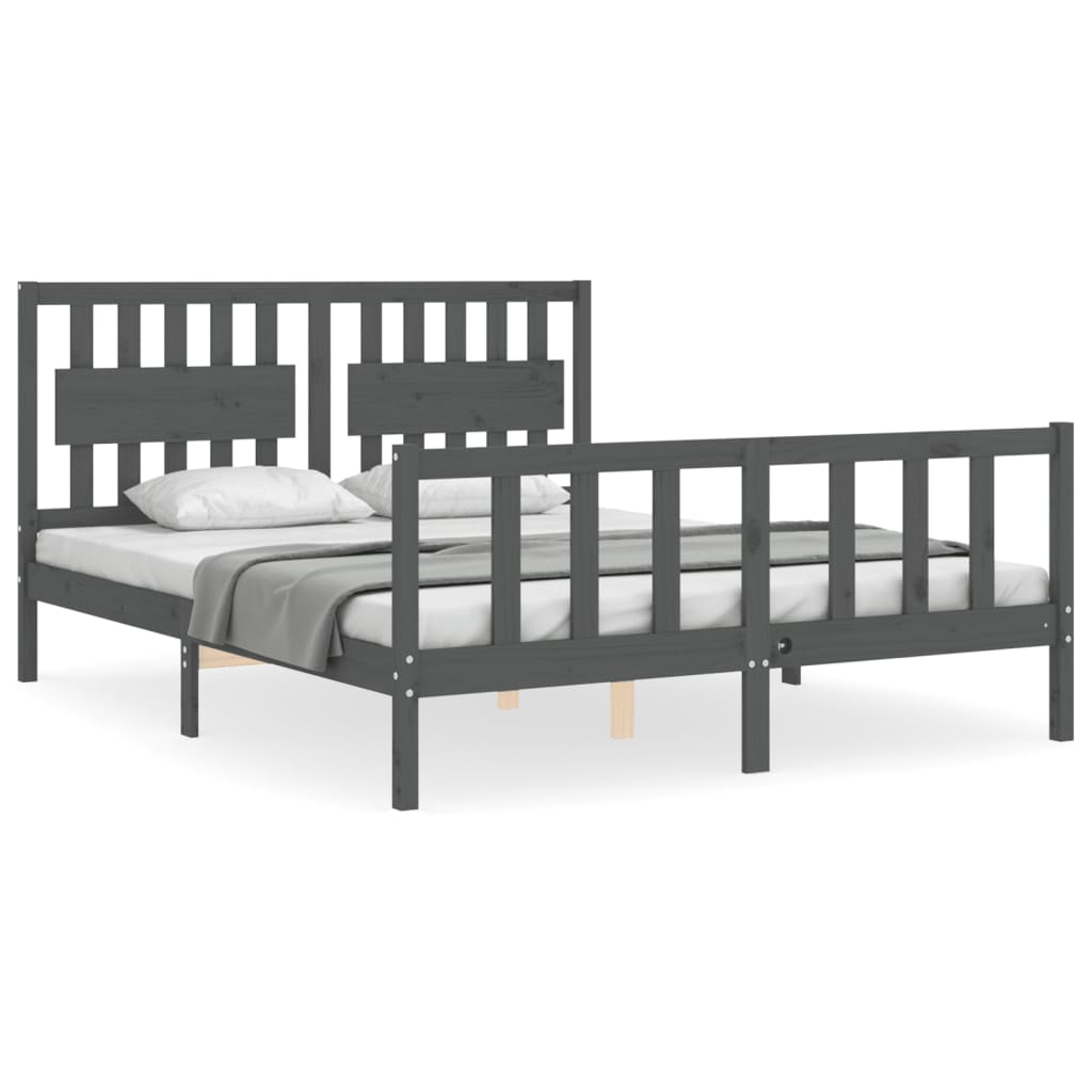 szürke tömör fa ágykeret fejtámlával King Size (3192433)