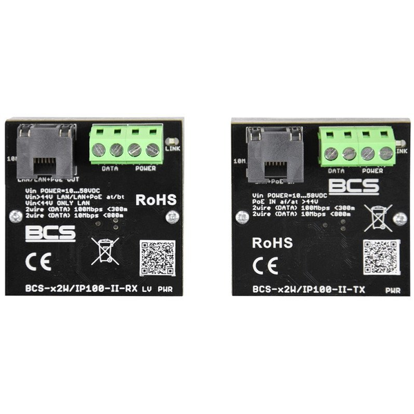 Zestaw aktywnych konwerterów do transmisji danych z sieci Ethernet oraz zasilania PoE BCS-X2W/IP100-II