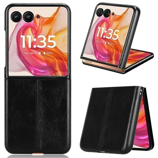 Gigapack Motorola Razr 50 Ultra varrott bőr hatású szilikon tok fekete (GP-163625) (GP-163625)