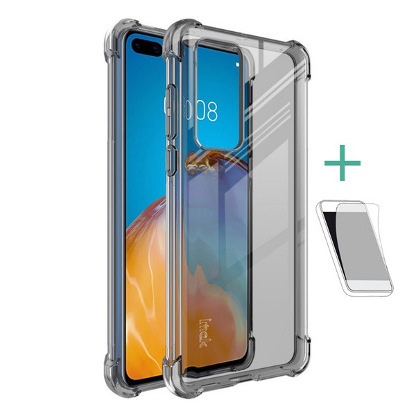 IMAK szilikon telefonvédő (közepesen ütésálló, légpárnás sarok + képernyővédő fólia) FÜSTSZÍNŰ [Huawei P40]