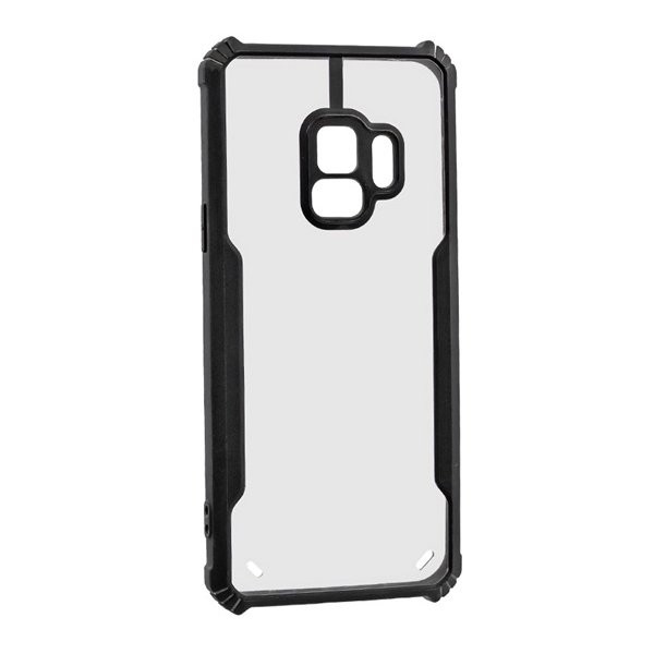 Samsung Galaxy S9 SM-G960, Szilikon tok, közepesen ütésálló, légpárnás sarok, akril hátlap, Anti-Drop Case, átlátszó/fekete (5903396268892)