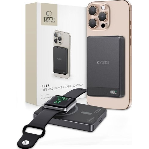 Powerbank Tech-Protect, indukční pro telefon/hodinky s MagSafe, 5000mAh