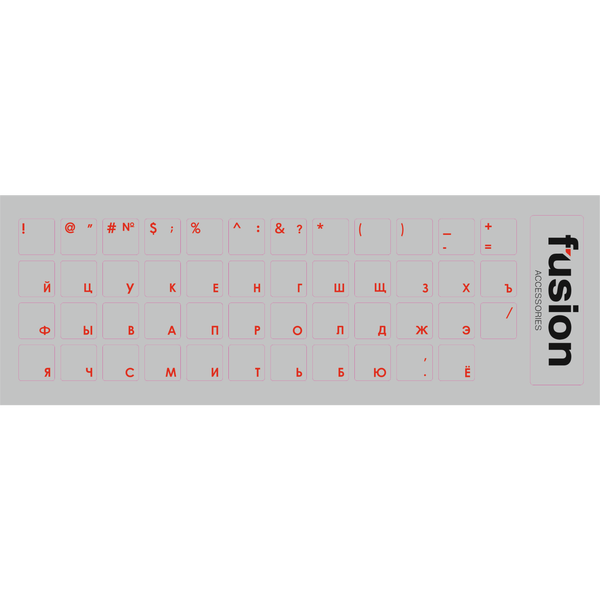 Fusion Billentyűzet matrica - Átlátszó alapon Piros (Orosz)