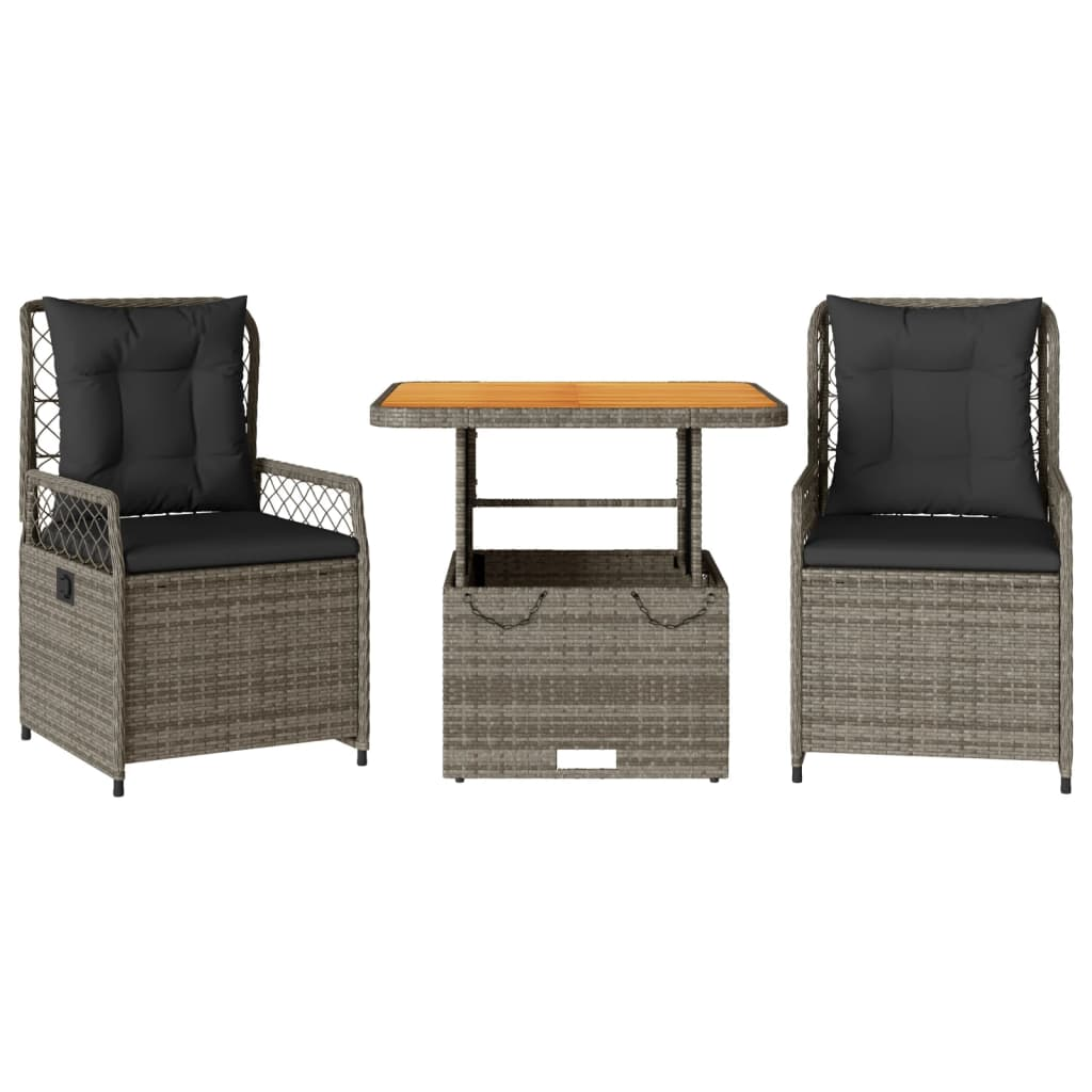 3 részes szürke polyrattan kerti étkezőgarnitúra párnával (3262913)