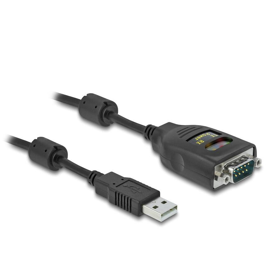 Delock USB-A 2.0 -> Serial RS-232 DB9 M/M adatkábel 2m fekete 2.5kV, galvanikusan izolált (64154)