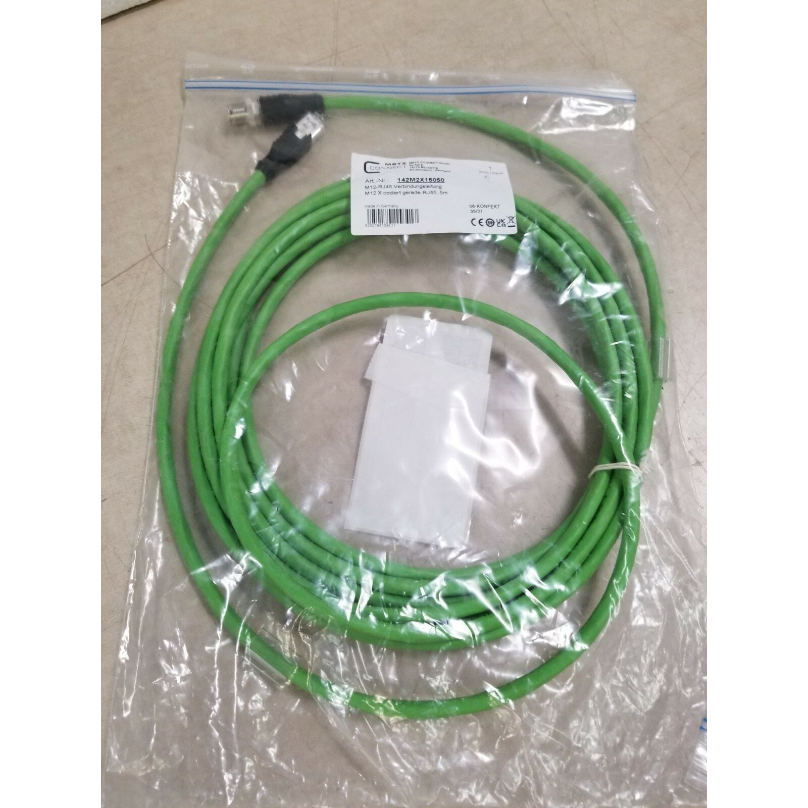 Metz Connect 142M2X15050 M12 Hálózati kábel, patchkábel CAT 6A S/FTP 5.00 m Zöld PUR köpeny, Saválló, Ózonálló, UV álló, Energialáncba alkalmas, (21.16.8836)