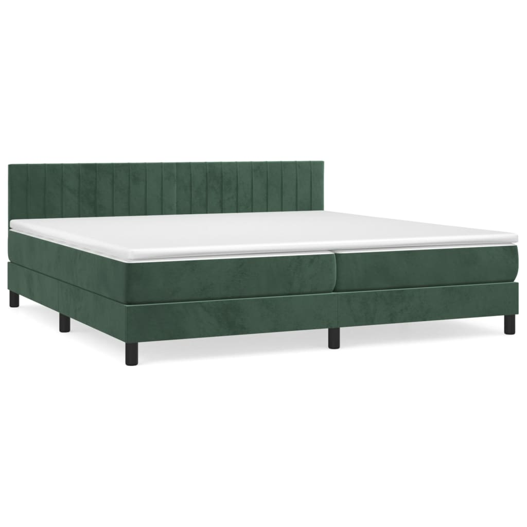 sötétzöld bársony rugós ágy matraccal 200x200 cm (3141446)