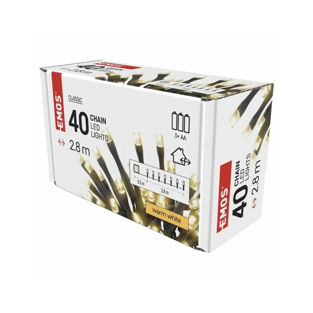 EMOS LED karácsonyi fényfüzér 2.8m IP44 3xAA időzítős melegfehér (D4FW01) (D4FW01)